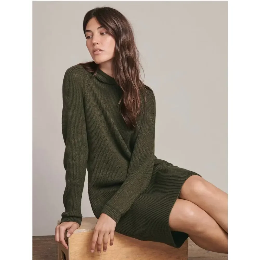 Wrap London Dark Moss Wool & Organic Hooded Dress Size 10 - Picture 1 of 6